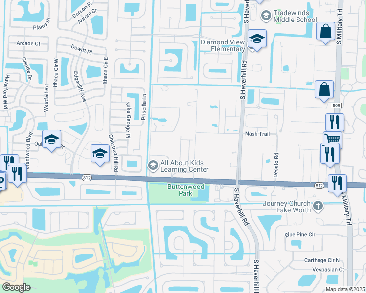 map of restaurants, bars, coffee shops, grocery stores, and more near 5903 Monterra Club Drive in Lake Worth