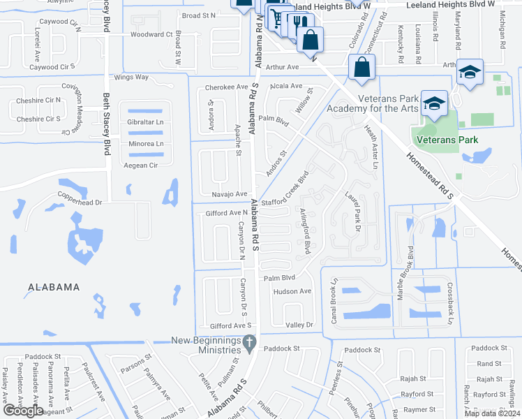 map of restaurants, bars, coffee shops, grocery stores, and more near 6 Tangelo Court in Lehigh Acres