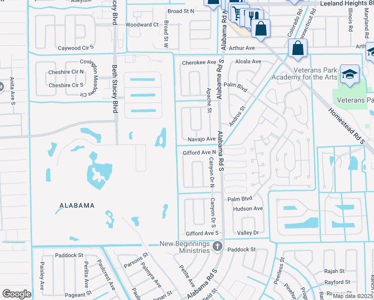 map of restaurants, bars, coffee shops, grocery stores, and more near 1125 Gifford Avenue North in Lehigh Acres