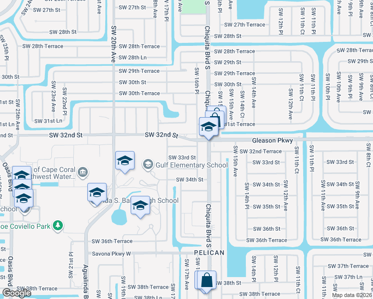 map of restaurants, bars, coffee shops, grocery stores, and more near 1710 Southwest 32nd Terrace in Cape Coral