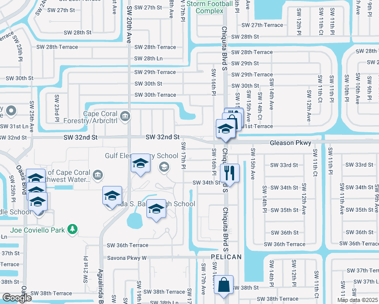 map of restaurants, bars, coffee shops, grocery stores, and more near 1718 Southwest 32nd Terrace in Cape Coral