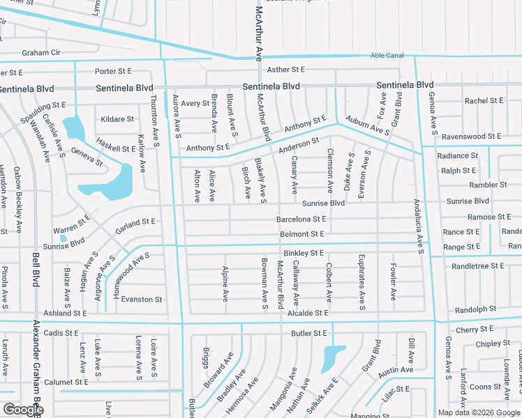 map of restaurants, bars, coffee shops, grocery stores, and more near 942 Sunrise Boulevard in Lehigh Acres