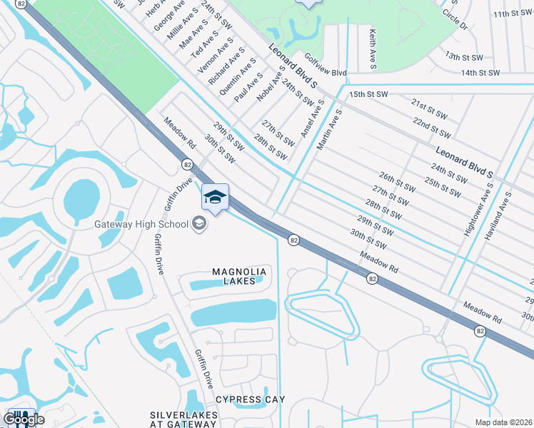 map of restaurants, bars, coffee shops, grocery stores, and more near 702 Meadow Road in Lehigh Acres