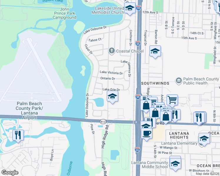 map of restaurants, bars, coffee shops, grocery stores, and more near 1709 Katherine Court in Lake Worth
