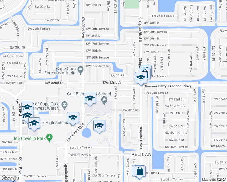 map of restaurants, bars, coffee shops, grocery stores, and more near 3208 Southwest 17th Place in Cape Coral