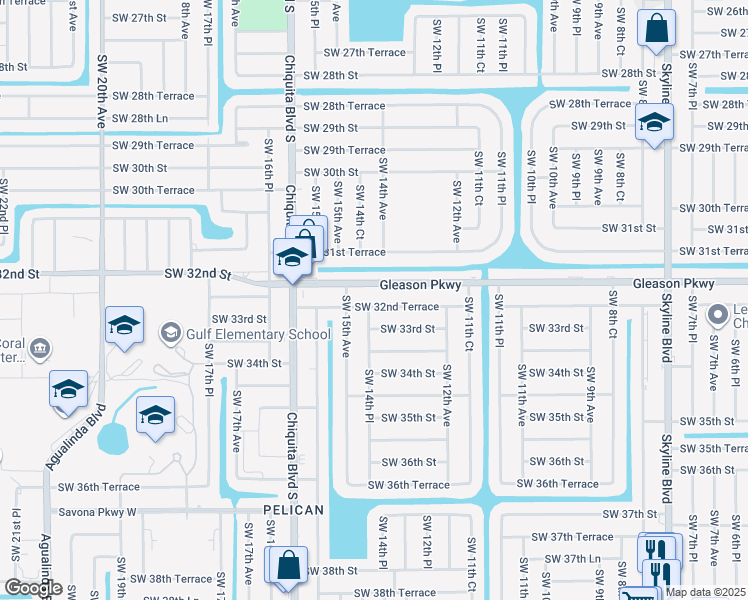 map of restaurants, bars, coffee shops, grocery stores, and more near 1323 Southwest 32nd Terrace in Cape Coral