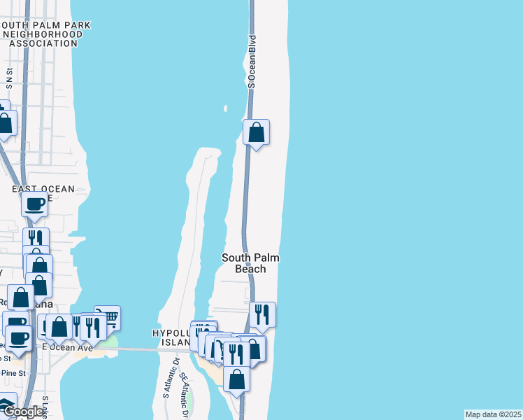map of restaurants, bars, coffee shops, grocery stores, and more near 3540 South Ocean Boulevard in South Palm Beach