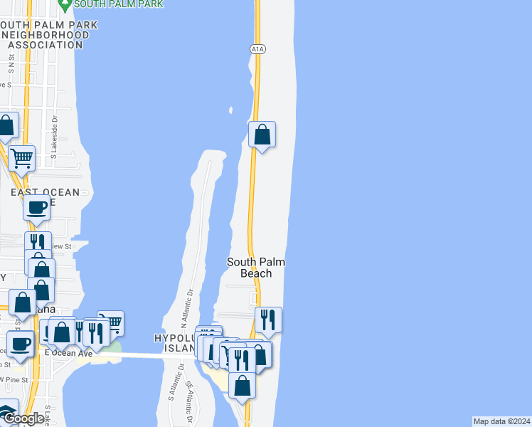 map of restaurants, bars, coffee shops, grocery stores, and more near 3540 South Ocean Boulevard in South Palm Beach
