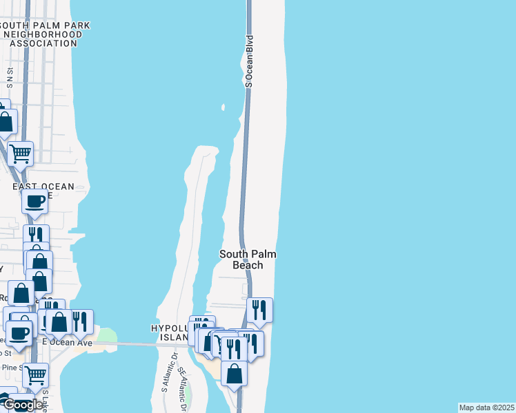 map of restaurants, bars, coffee shops, grocery stores, and more near 3540 South Ocean Boulevard in South Palm Beach