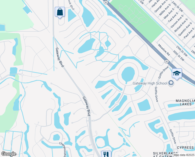 map of restaurants, bars, coffee shops, grocery stores, and more near 10251 Belcrest Boulevard in Fort Myers