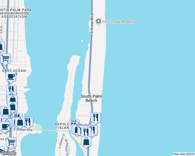 map of restaurants, bars, coffee shops, grocery stores, and more near 3520 South Ocean Boulevard in South Palm Beach