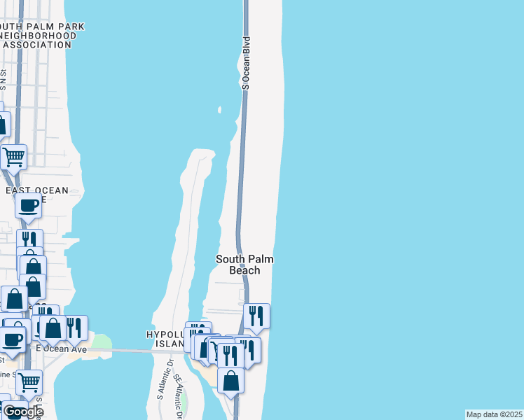 map of restaurants, bars, coffee shops, grocery stores, and more near 3520 South Ocean Boulevard in South Palm Beach