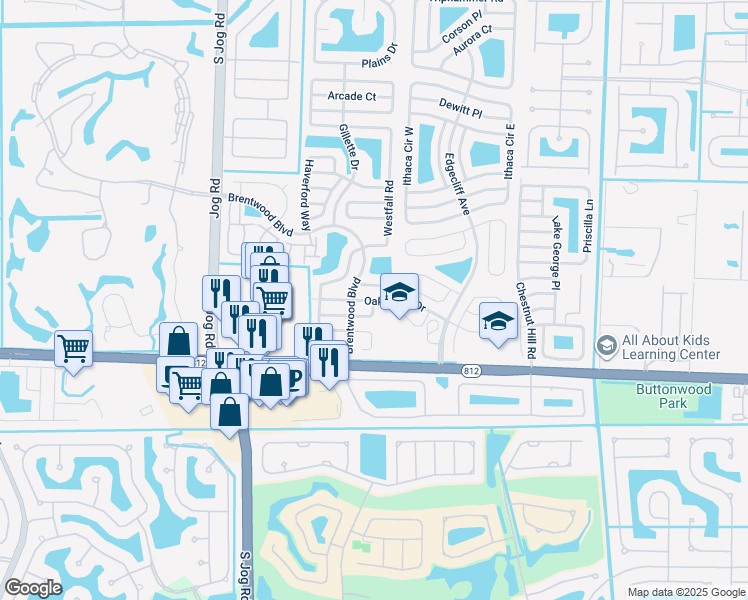 map of restaurants, bars, coffee shops, grocery stores, and more near 6001 Oak Royal Drive in Lake Worth