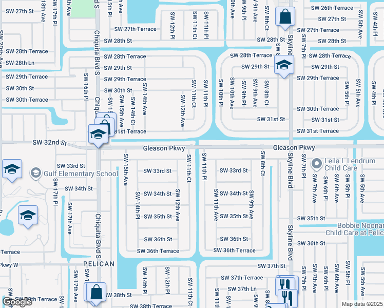 map of restaurants, bars, coffee shops, grocery stores, and more near 3207 Southwest 11th Court in Cape Coral
