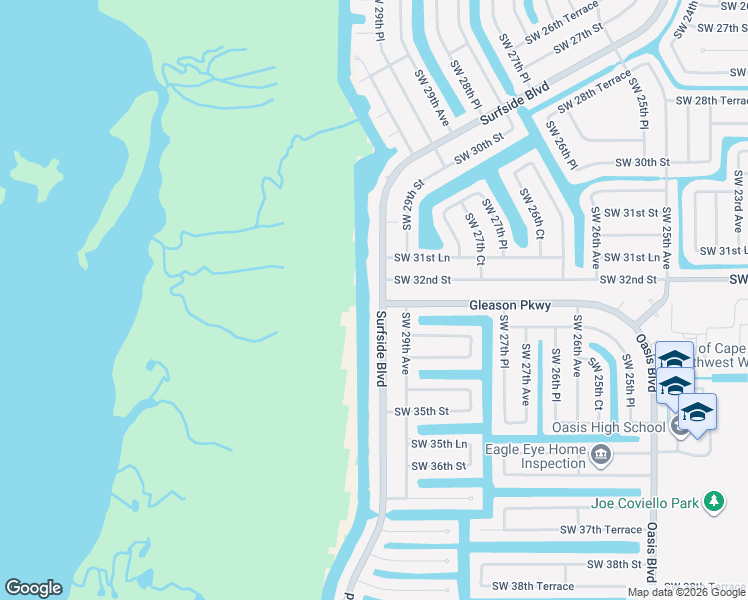 map of restaurants, bars, coffee shops, grocery stores, and more near 3216 Surfside Boulevard in Cape Coral