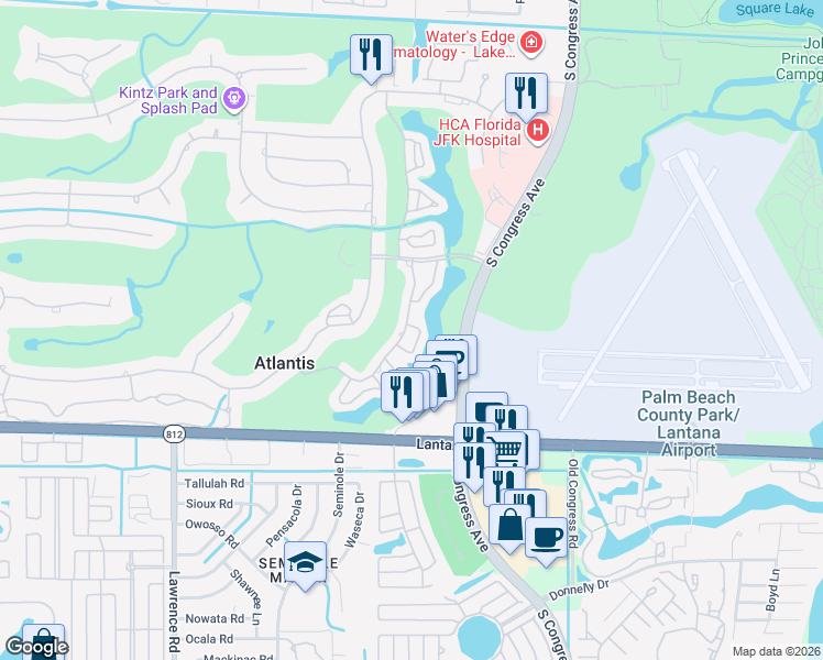map of restaurants, bars, coffee shops, grocery stores, and more near 352 Colony Key Circle in Lake Worth