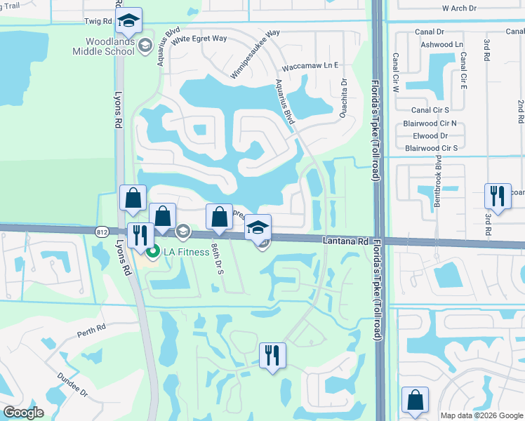 map of restaurants, bars, coffee shops, grocery stores, and more near 8443 Myakka Court in Lake Worth