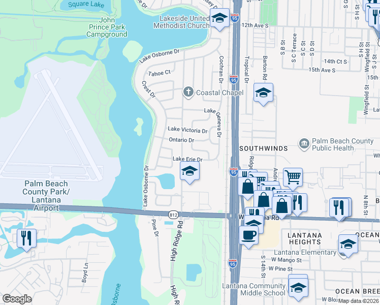 map of restaurants, bars, coffee shops, grocery stores, and more near 1709 Katherine Court in Lake Worth
