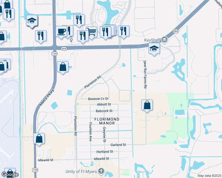 map of restaurants, bars, coffee shops, grocery stores, and more near 10278 Bonavie Cove Drive in Fort Myers