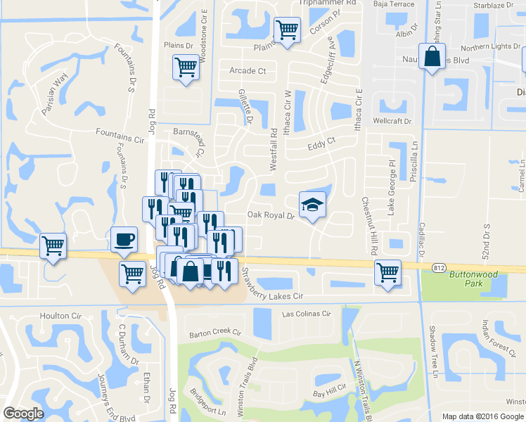 map of restaurants, bars, coffee shops, grocery stores, and more near 6061 Oak Royal Drive in Lake Worth