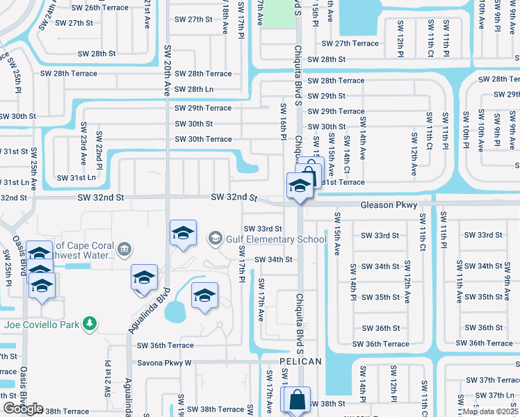 map of restaurants, bars, coffee shops, grocery stores, and more near 1710 Southwest 32nd Terrace in Cape Coral
