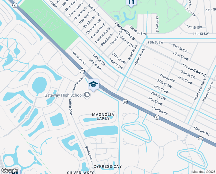 map of restaurants, bars, coffee shops, grocery stores, and more near 648 Meadow Road in Lehigh Acres