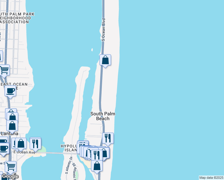 map of restaurants, bars, coffee shops, grocery stores, and more near 3520 South Ocean Boulevard in South Palm Beach