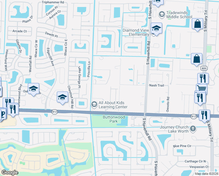 map of restaurants, bars, coffee shops, grocery stores, and more near 5889 Monterra Club Drive in Lake Worth