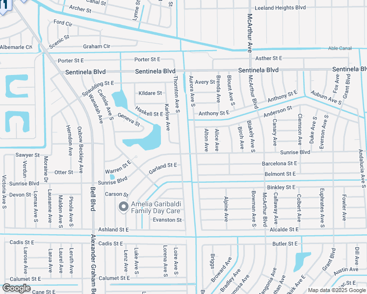 map of restaurants, bars, coffee shops, grocery stores, and more near 193 Thornton Avenue South in Lehigh Acres