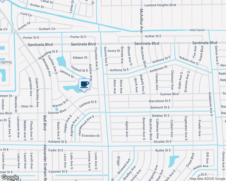 map of restaurants, bars, coffee shops, grocery stores, and more near 170 Alton Avenue in Lehigh Acres