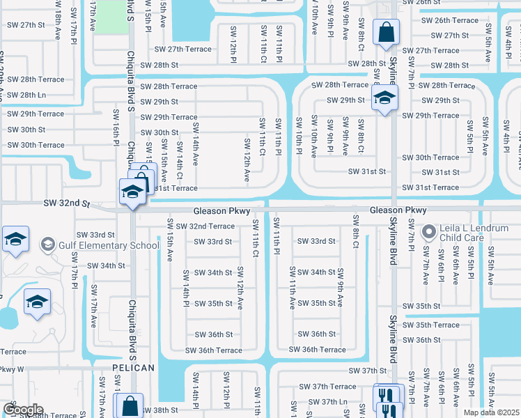 map of restaurants, bars, coffee shops, grocery stores, and more near 3207 Southwest 11th Court in Cape Coral