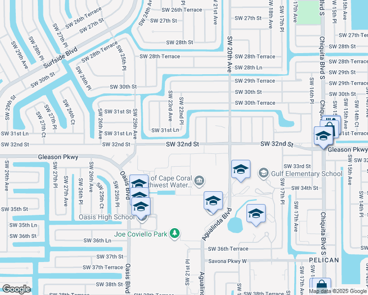map of restaurants, bars, coffee shops, grocery stores, and more near 2216 Southwest 32nd Street in Cape Coral
