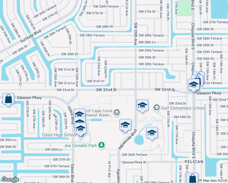 map of restaurants, bars, coffee shops, grocery stores, and more near 2204 Southwest 32nd Street in Cape Coral