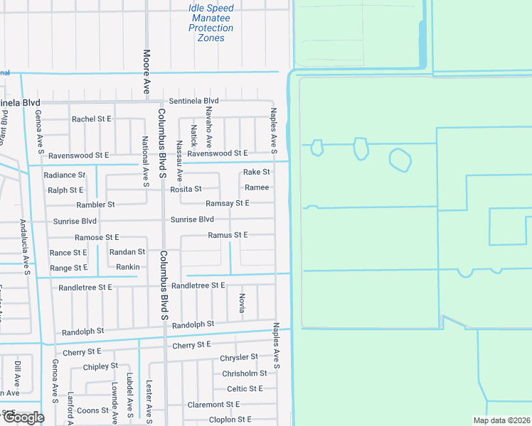 map of restaurants, bars, coffee shops, grocery stores, and more near 1244 Sunrise Boulevard in Lehigh Acres
