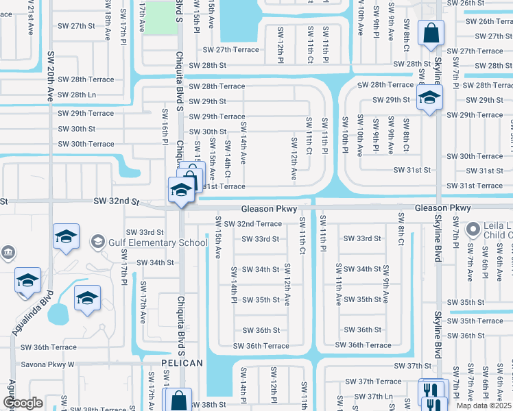 map of restaurants, bars, coffee shops, grocery stores, and more near 1222 Gleason Parkway in Cape Coral