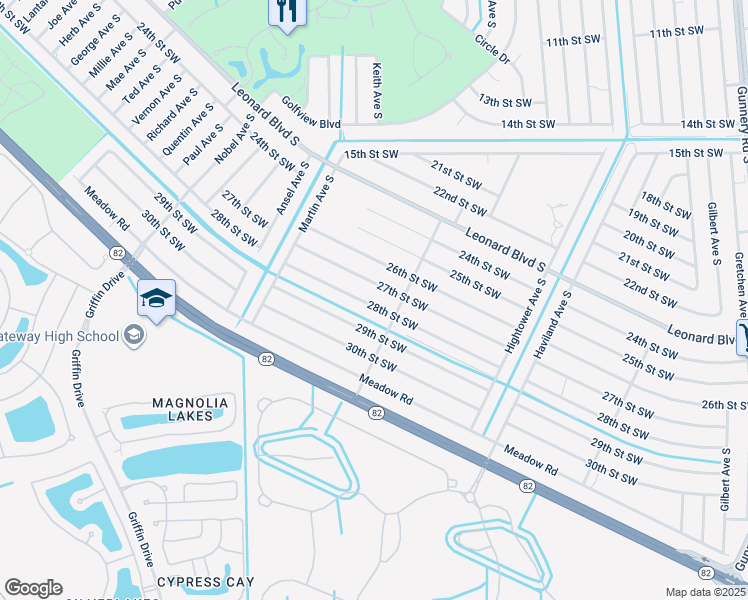 map of restaurants, bars, coffee shops, grocery stores, and more near 4709 28th Street Southwest in Lehigh Acres