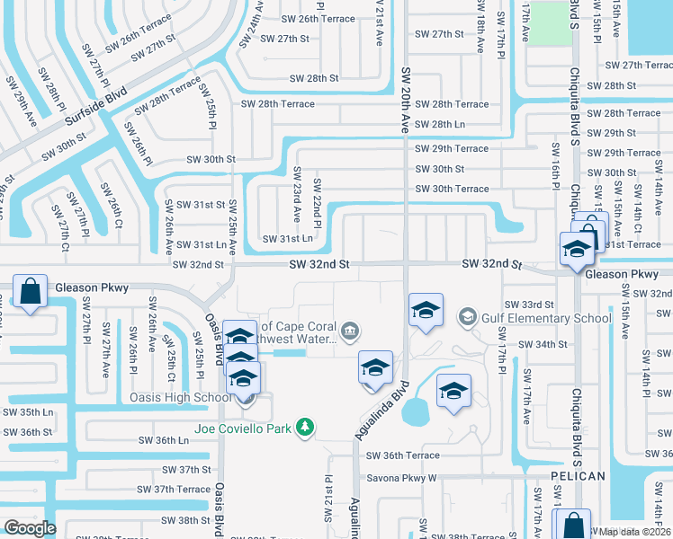 map of restaurants, bars, coffee shops, grocery stores, and more near 2204 Southwest 32nd Street in Cape Coral