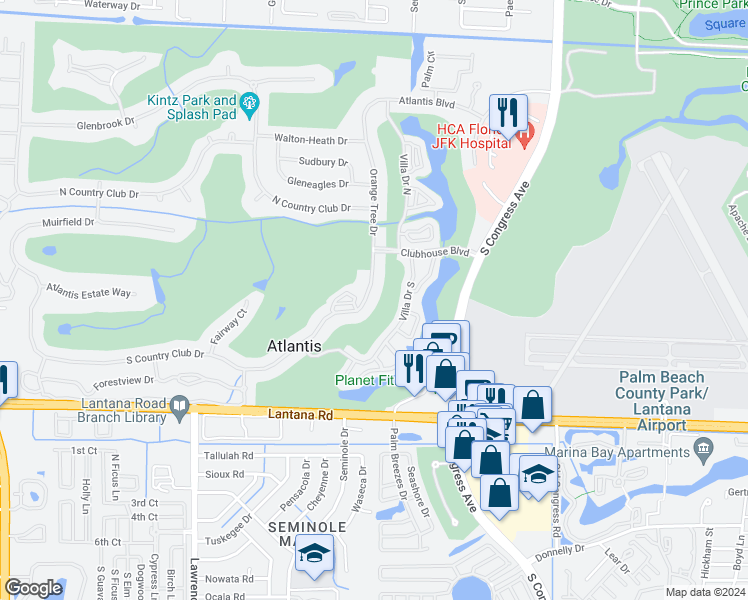 map of restaurants, bars, coffee shops, grocery stores, and more near 340 Orange Tree Drive in Lake Worth