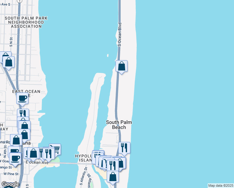 map of restaurants, bars, coffee shops, grocery stores, and more near 3540 South Ocean Boulevard in South Palm Beach
