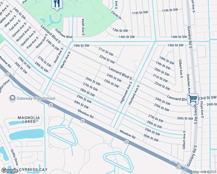 map of restaurants, bars, coffee shops, grocery stores, and more near 4621 26th Street in Lehigh Acres