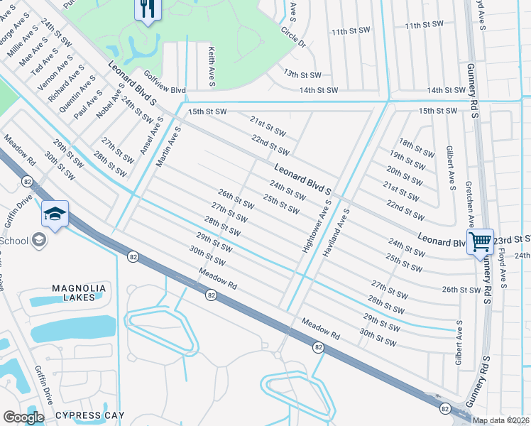 map of restaurants, bars, coffee shops, grocery stores, and more near 4636 27th Street Southwest in Lehigh Acres