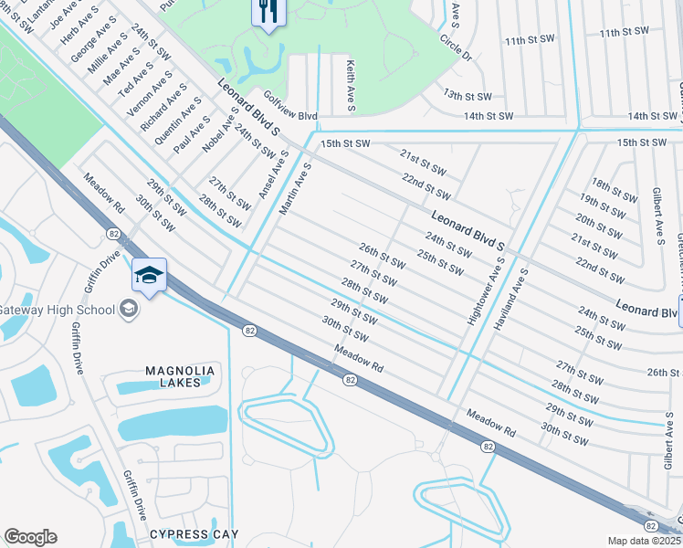 map of restaurants, bars, coffee shops, grocery stores, and more near 4709 28th Street Southwest in Lehigh Acres
