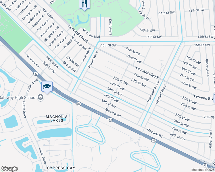 map of restaurants, bars, coffee shops, grocery stores, and more near 4709 28th Street Southwest in Lehigh Acres