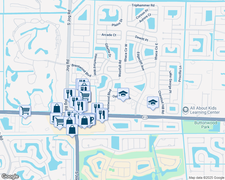 map of restaurants, bars, coffee shops, grocery stores, and more near 6001 Oak Royal Drive in Lake Worth