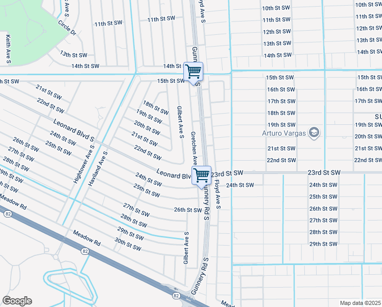 map of restaurants, bars, coffee shops, grocery stores, and more near 1569 Gilbert Avenue South in Lehigh Acres