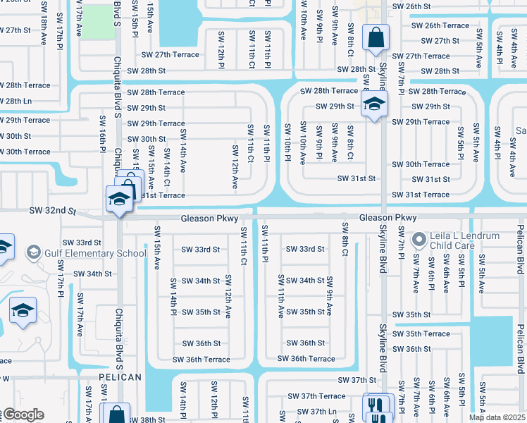 map of restaurants, bars, coffee shops, grocery stores, and more near 3049 Southwest 11th Place in Cape Coral