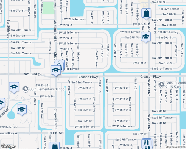 map of restaurants, bars, coffee shops, grocery stores, and more near 1208 Southwest 31st Terrace in Cape Coral
