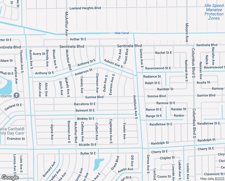 map of restaurants, bars, coffee shops, grocery stores, and more near 166 Everson Avenue South in Lehigh Acres