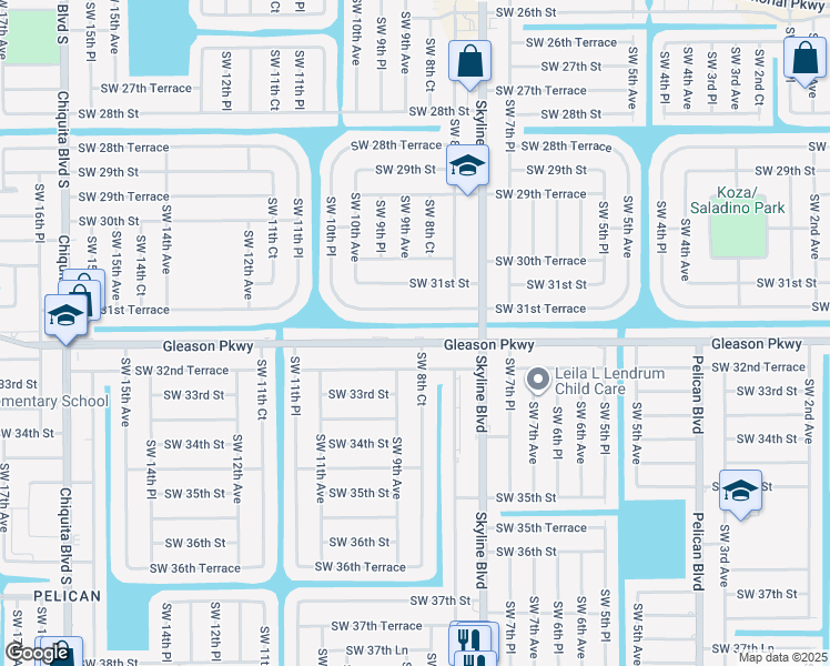 map of restaurants, bars, coffee shops, grocery stores, and more near 830 Southwest 31st Terrace in Cape Coral