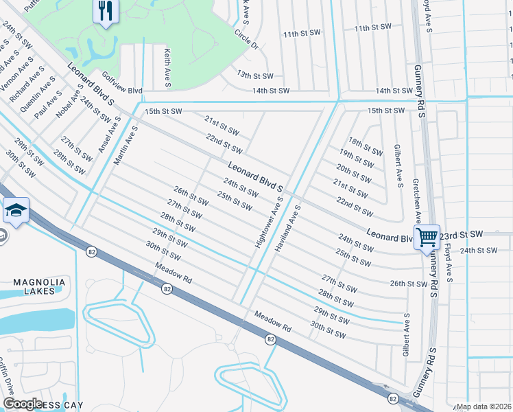 map of restaurants, bars, coffee shops, grocery stores, and more near 4612 24th Street Southwest in Lehigh Acres